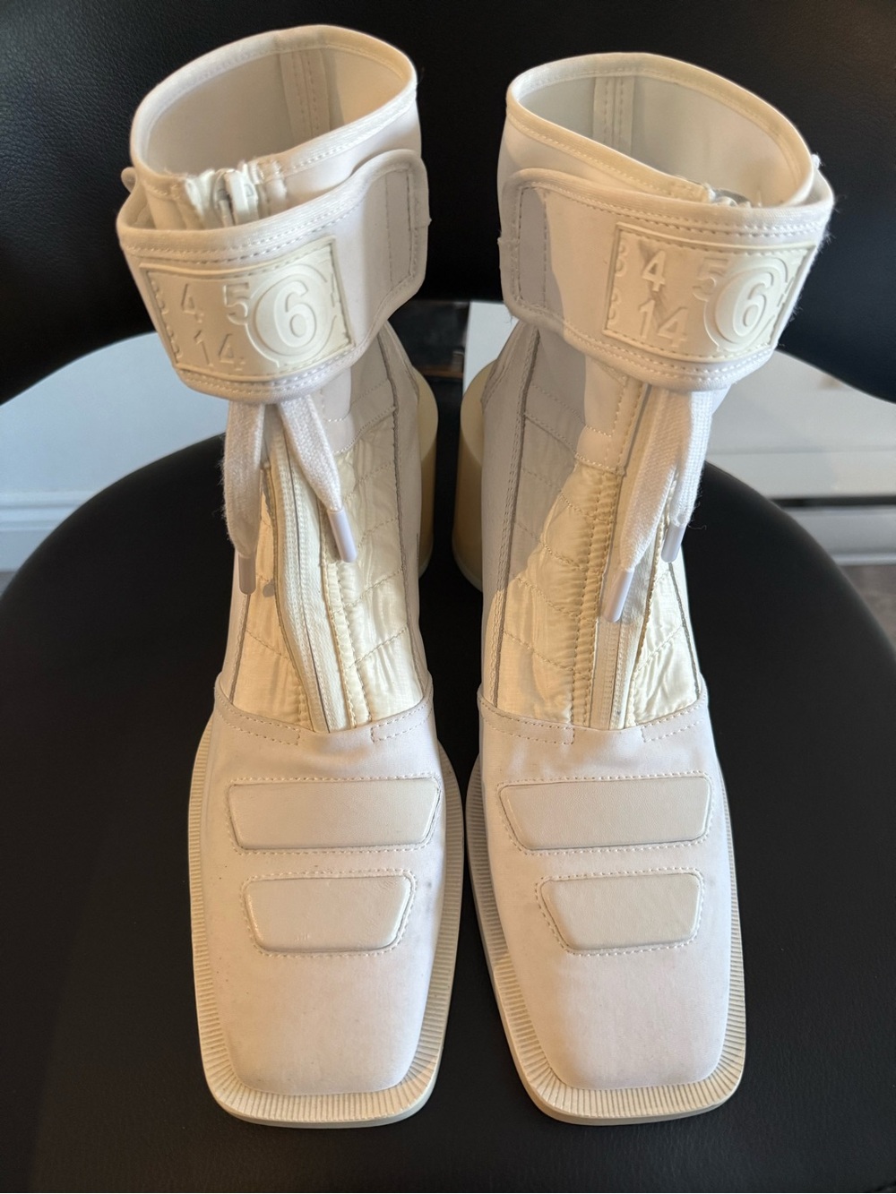 Maison Martin Margiela Cream Leather Ankle Boots with Signature Tab
